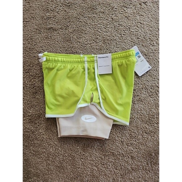 Nike White DRI-FIT Tempo 2-IN-1 Training Running Short GIRLS Size Medium NEW $32 - Picture 3 of 4